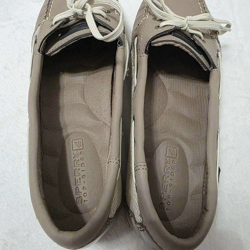 Sperry Top Sider Boat Shoes‎ Women 9.5 M Angelfish SlipOn Beige Leather STS94056